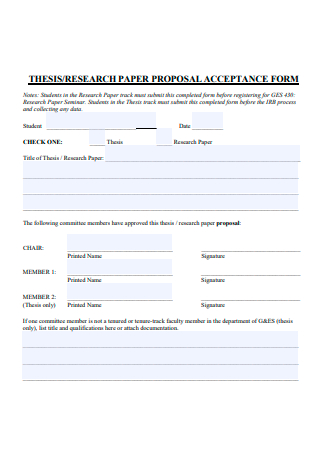 Research Paper Proposal Acceptance Form