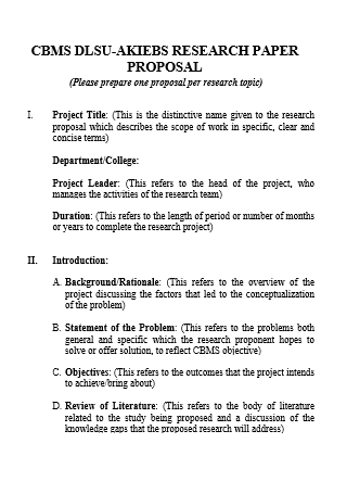 Research Paper Proposal Format