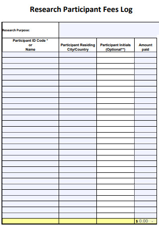 Research Participant Fees Log