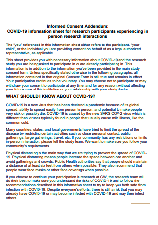 Research Participants Covid 19 Information Sheet