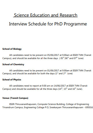 Research Program Interview Schedule