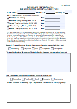 Research Progress Report Evaluation Form