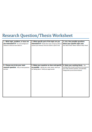 Research Question Thesis Worksheet