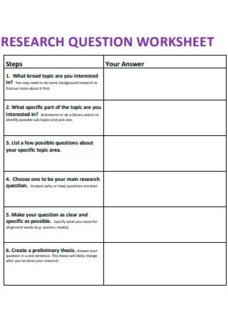 Research Question Worksheet