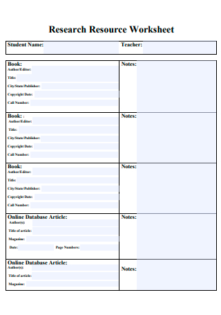 Research Resource Worksheet