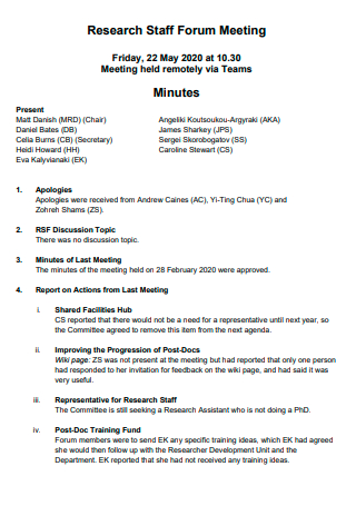 Research Staff Forum Meeting Minutes