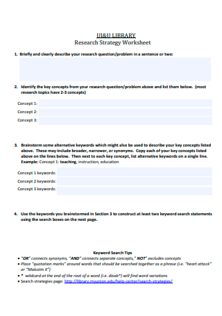 Research Strategy Worksheet