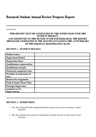 Research Student Annual Review Progress Report