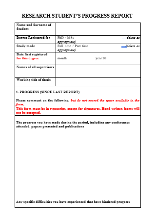 Research Student Progress Report