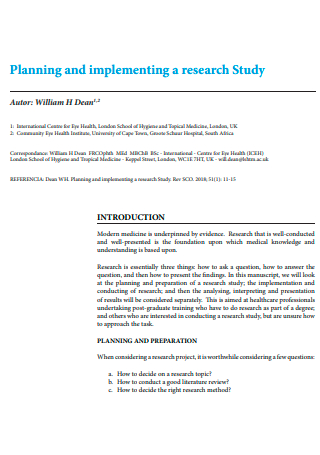 Research Study Implementation Plan