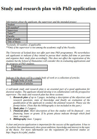 study plan for phd admission