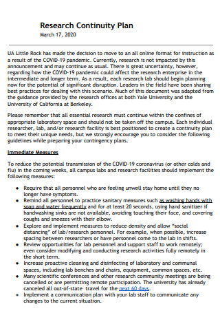 Research Work Continuity Plan