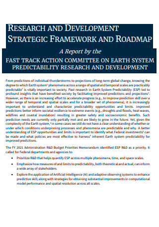 Research and Development Strategic Framework and Roadmap Report