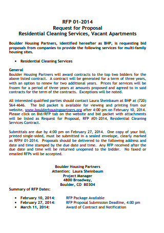 Residential Cleaning Services Request For Proposal