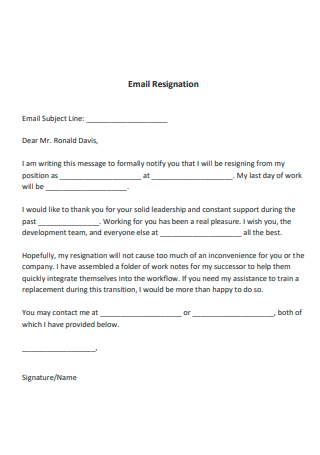 Resignation Email Format