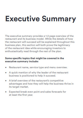 Restaurant Business Service Plan