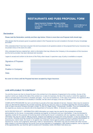 Restaurant Contract Proposal Form