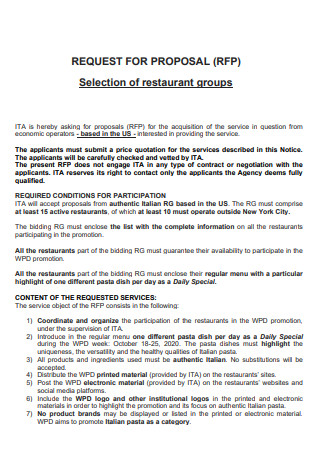 Restaurant Group Contract Proposal