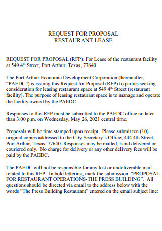 Restaurant Lease Request Proposal
