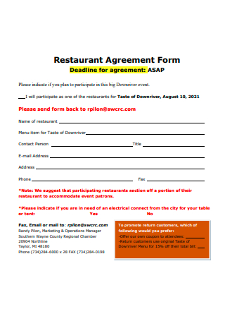 Restaurant Marketing Agreement Form