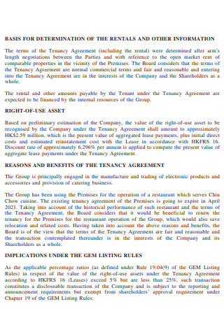 Restaurant Tenancy Rental Agreement