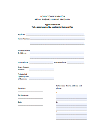 Retail Business Plan Grant Program Application Form