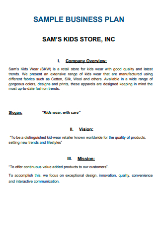 Retail Kids Store Business Plan