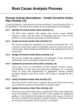 Root Cause Analysis Process Corrective Action Plan