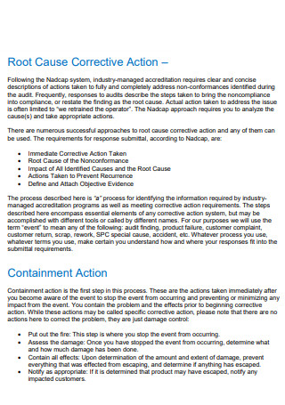 Root Cause Corrective Action Plan