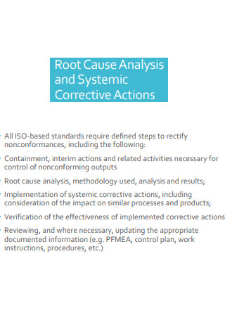 Root Cause Systemic Corrective Action Plan