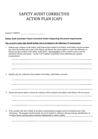 Safety Audit Corrective Action Plan