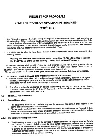 Sample Cleaning Services Contract Proposal