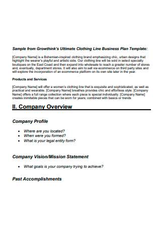 Sample Clothing Line Business Plan