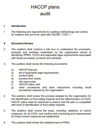 Sample HACCP Audit Plan