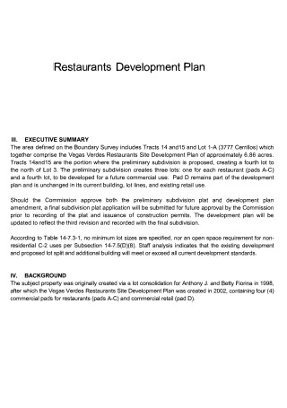 Sample Restaurant Development Plan