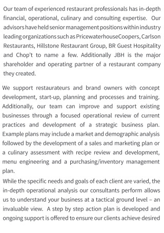 Sample Restaurant Service Plan