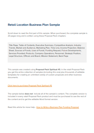 Sample Retail Location Business Plan