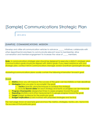 Sample Strategic Communication Plan