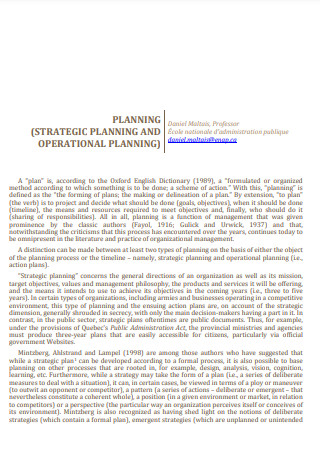 Sample Strategic Operational Plan