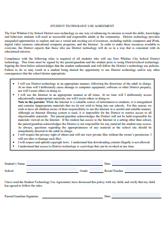 Sample Student Technology Use Agreement