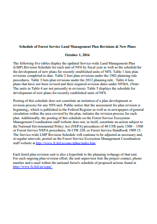 Schedule of Forest Service Land Management Plan
