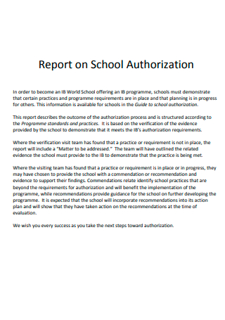 School Authorization Visit Report