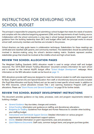 School Budget Development Plan