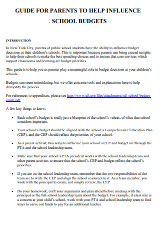 School Budget Plan Guide for Parents