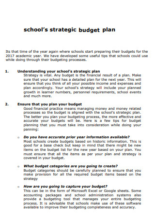 School Budget Strategic Plan