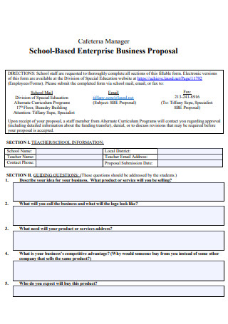 School Cafeteria Business Proposal