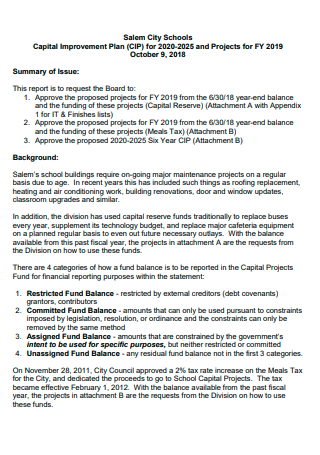 School Capital Improvement Plan