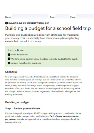 School Field Trip Budget Plan