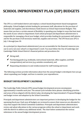 School Improvement Budget Plan