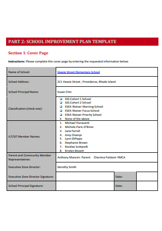School Improvement Plan Cover Page